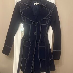 New York & Company Dark Blue Trench Coat with White Accents